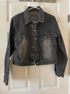 Vintage Bongo black grey gray cropped jean denim jacket y2k 1990s